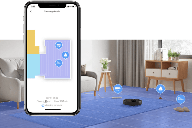 Roborock S6 MaxV erkennt auch kleine Hindernisse und zeichnet diese in der Handy-App ein